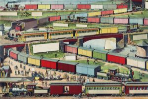 Järnvägsstation vintageillustration 