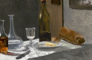 Still Life with Bottle, Carafe, Bread, and Wine (1862–1863) av Claude Monet